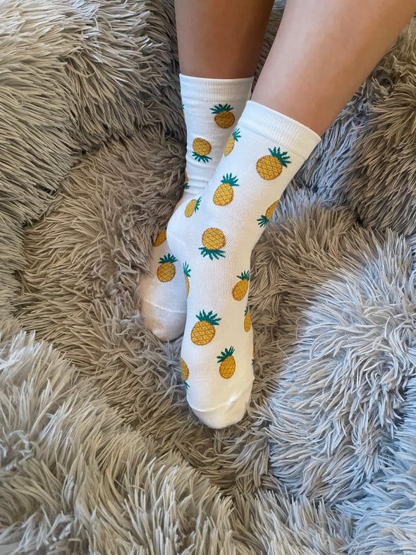 White Crew Pineapple Socks