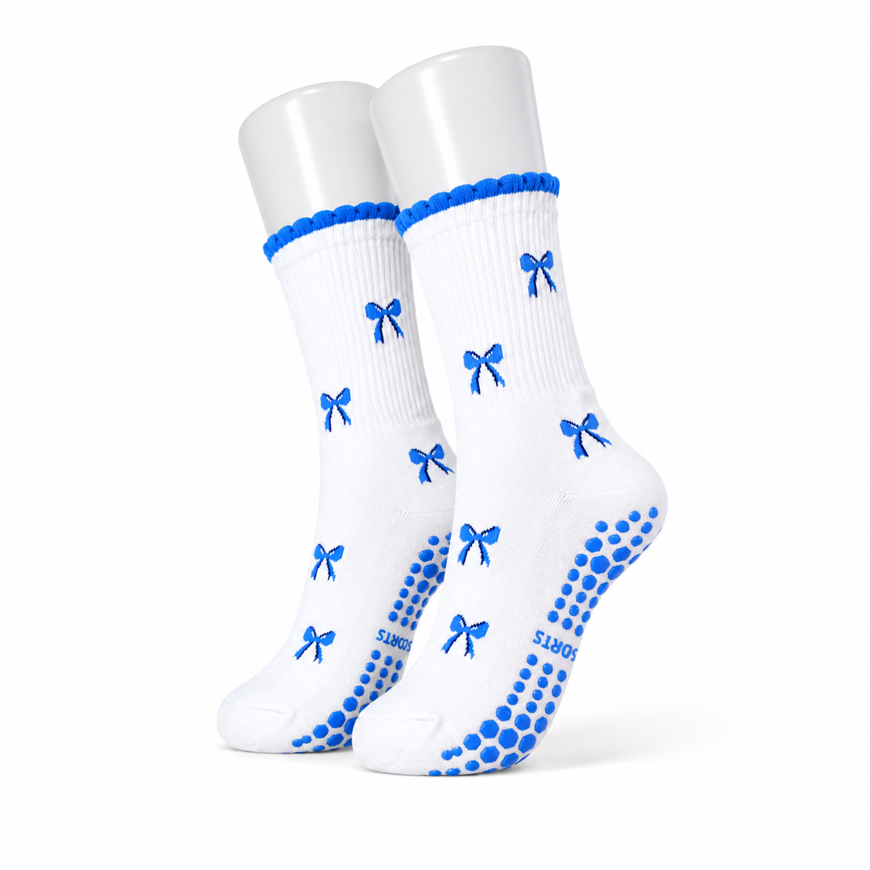 Blue Ribbon Bow Pilates Socks