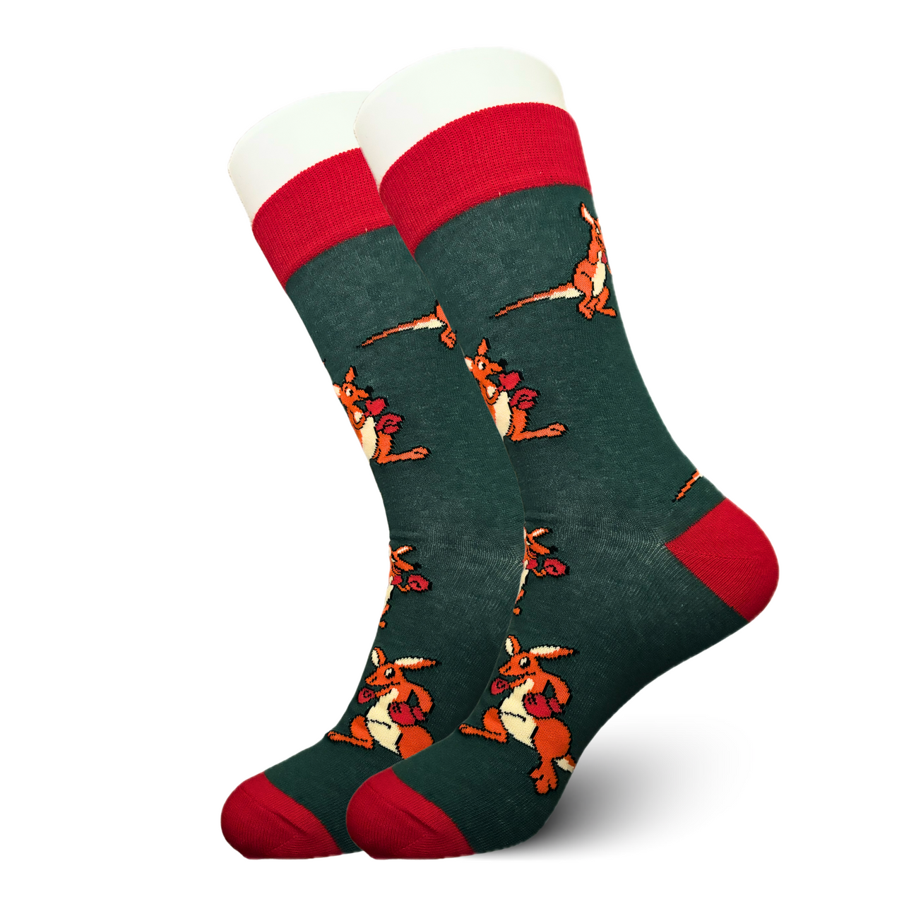 Green Boxing Kangaroo Socks