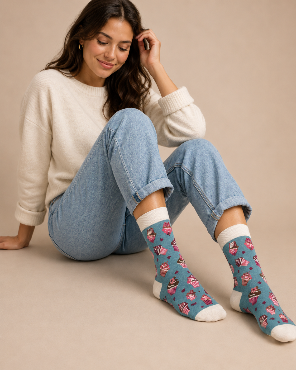 Blue Cupcake Heart Socks