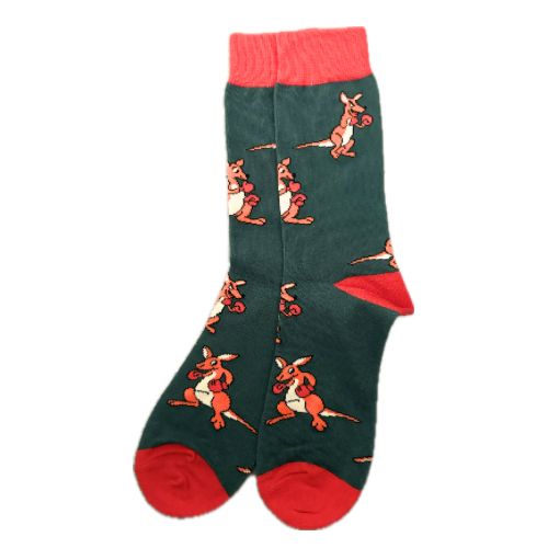 Green Boxing Kangaroo Socks