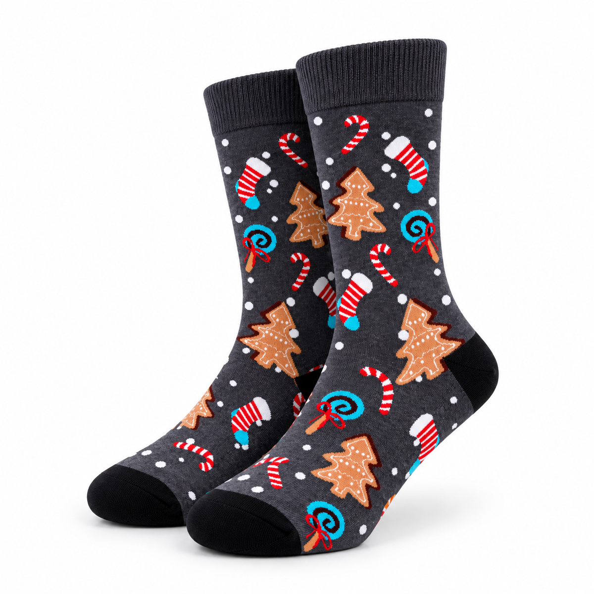 Grey Christmas Candy Socks