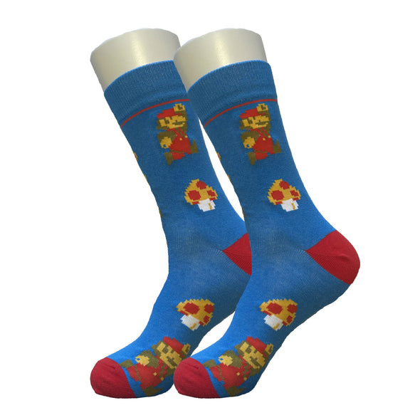 Blue Mario and Mushroom Socks