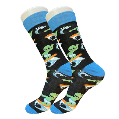 Black Surfing Alien Socks
