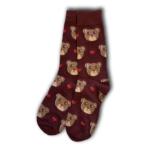 Maroon Heart Bear Socks