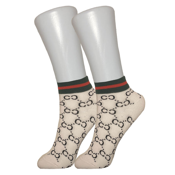 White Designer Ankle Socks